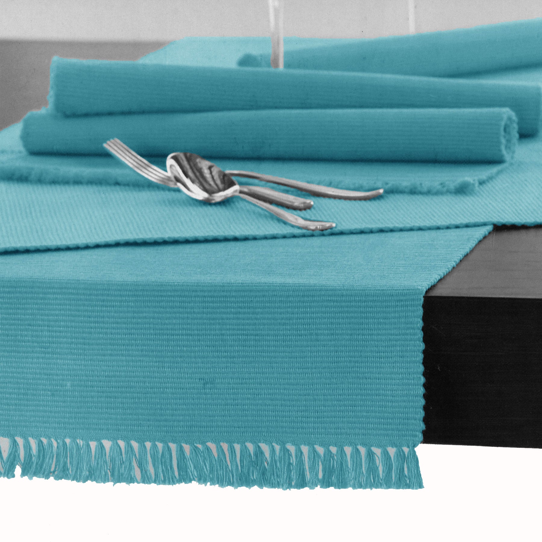Hoydu Cotton Ribbed Table Runner 45 x 200cm - Aqua